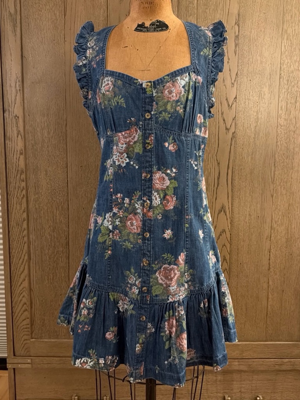 Anthropologie Pilcro Floral Print Denim Sundress - Blue Rose - size M